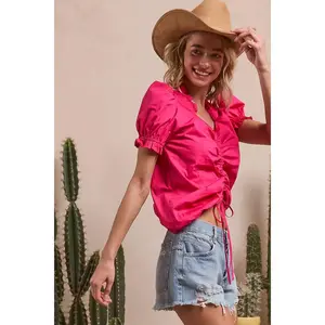 BiBi Ruffled Square Neck With Front Ruched Puff Sleeve