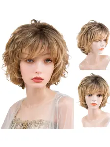 Women's Short Curly Hair Wig, Puffy Fashion Wig Cap, European and American Style, Stylish and Trendy Hairstyle Accessory, Synthetic Curly Wigs
