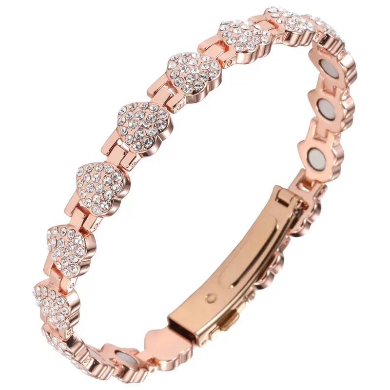 Feraco Pure Copper Bracelets for Women,Ultra Strength Magnetic Bracelet with 3800 Gauss Magnets & Sparkling Cubic Zirconia, Adjustable Charm Bracelet