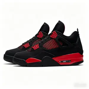 Premium Black & Red Suede Basketball Sneakers with Breathable Red Mesh & Visible Air Cushion for Urban Street Style