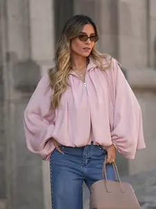 Women's Bomber Jacket Female Clothing Women's Spring Solid Pink Casual Jacket Coat Women's Long Sleeve Top Summer Women's New Outdoor Clothes Women Coat