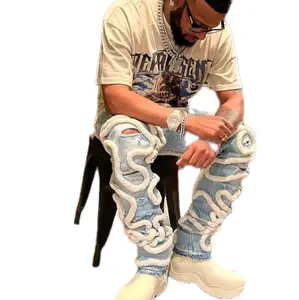 Men Yarn Jeans with Unique Knitted Design and Comfortable Fit for Everyday Wear Menswear Blue Streetwear