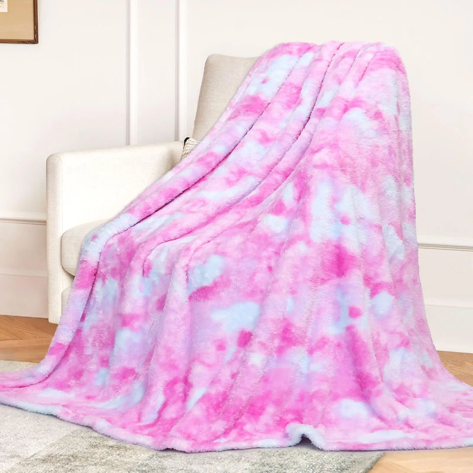 Double Sided Tie-dye Fluffy Blanket, 1 Count Soft Plush Throw Blanket for Sofa Couch Bed Travel, All Season Blanket, Breathable Comfortable Blanket, C
