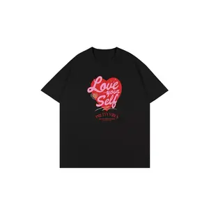 American Retro Heart Letter Print T-Shirt, Versatile Couple Summer Casual Top