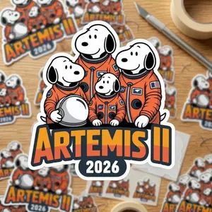 Artemis II Puppy Patch Sticker, Retro Sticker, Space Logo Decal, Waterproof Vinyl, Laptop Water Bottle Car Sticker