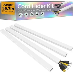 56.7in  Hider Cord Hider, Wire Covers for 2-4 Cords  Wall,  Cord Covers for Wires  Wall, Easy Set-up Wire Hider to  Tv Wires, Lamp, Speaker Cords, W0.95 H0.55in, White