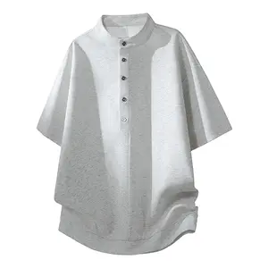 New Summer Men’s Premium Heavyweight Minimalist Half-Button Polo-Collar T‑Shirt, Design-Forward Loose Casual Short Sleeve Top T31207