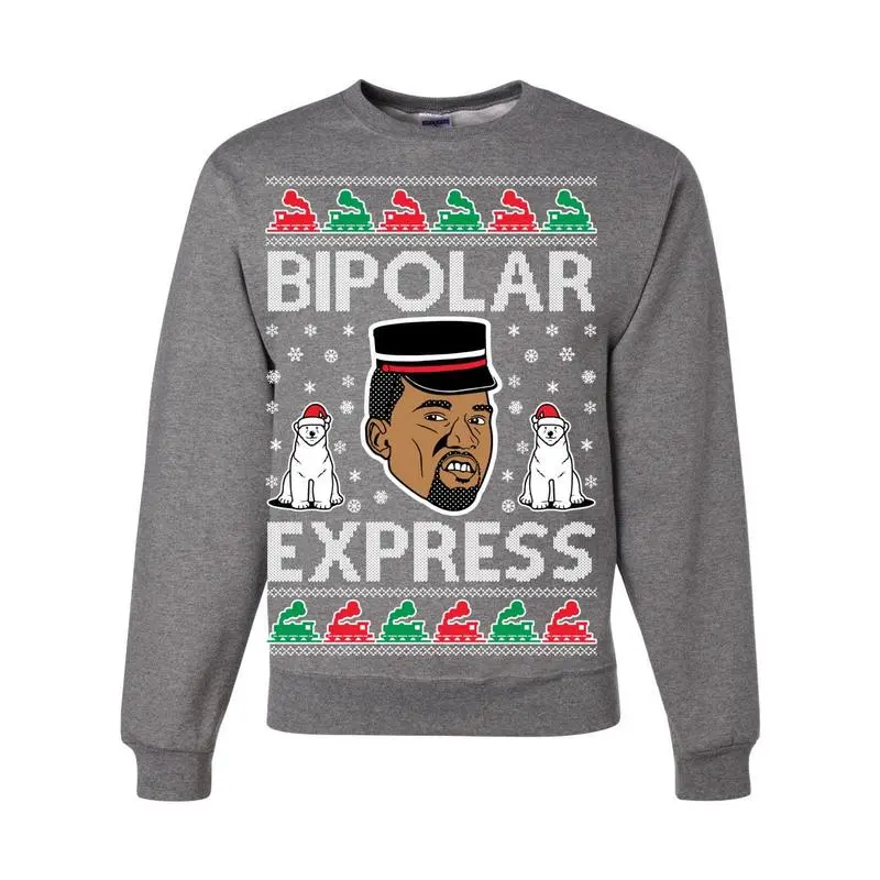 Bipolar Express Ye Funny Christmas T-Shirt, Hoodie, Crewneck Sweatshirt | Kanye Meme Ugly Xmas Graphic Holiday Gift