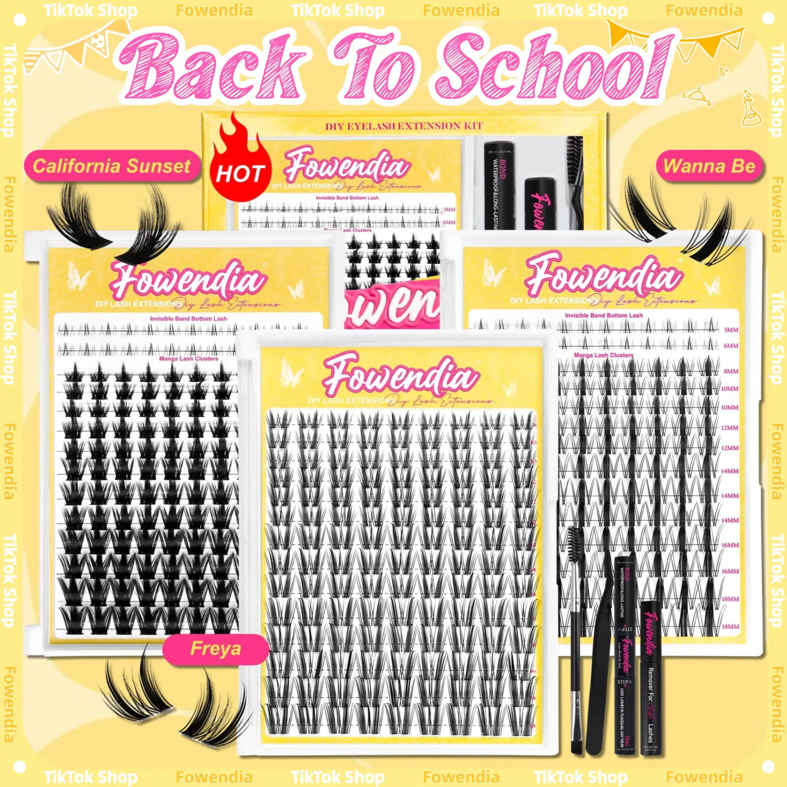 Fowendia Manga Lashes Cluster Lashes C D Curl DIY Extension Kit and California Sunset Wanna Be Freya Lash Clusters Fall Deals For You Campaign 8-18mm with Bond, Seal and Remover - Ultra-Thin Transparent Bands, Lash Magic Anime dealsforyoudays