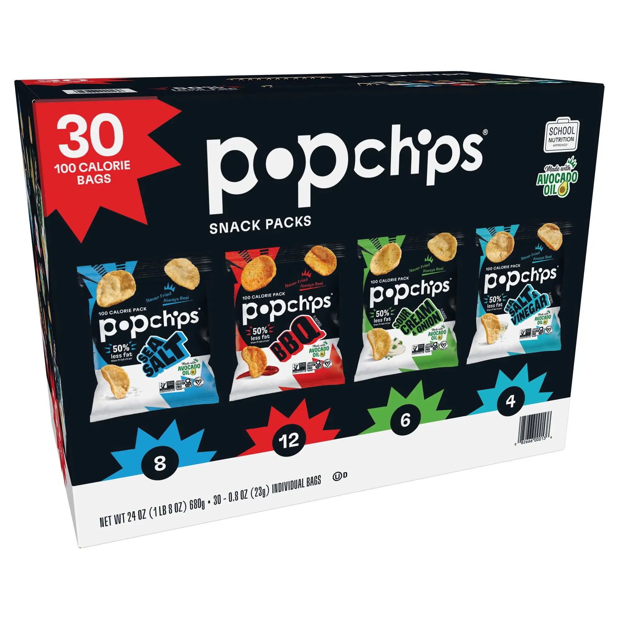 Popchips Variety Pack Chips, 0.8 oz., 30 pk