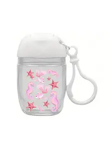 Transparent Empty Handheld Sanitizer Bottle, Sea Turtle Horse Starfish Conch Pattern, Travel Hook Keychain, Reusable Silicone Cap, 1oz