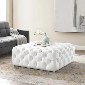 Modway Amour Tufted Button Large Square Faux Leather Ottoman in White