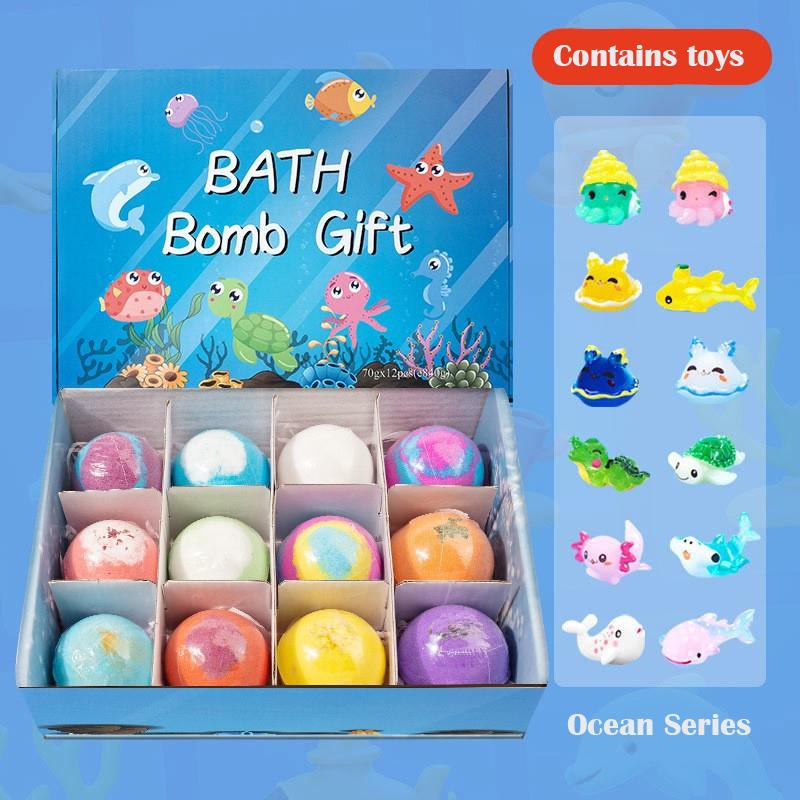 12 Pcs Kids Bath Bomb Gift Set with Surprise Toys Inside | Easter Basket Stuffers for Boys & Girls | Colorful Fizzy Bubble Bath Bombs for Skin Nourishing & Gentle Care | Safe Bath Bombs for Kids Bath Time Fun