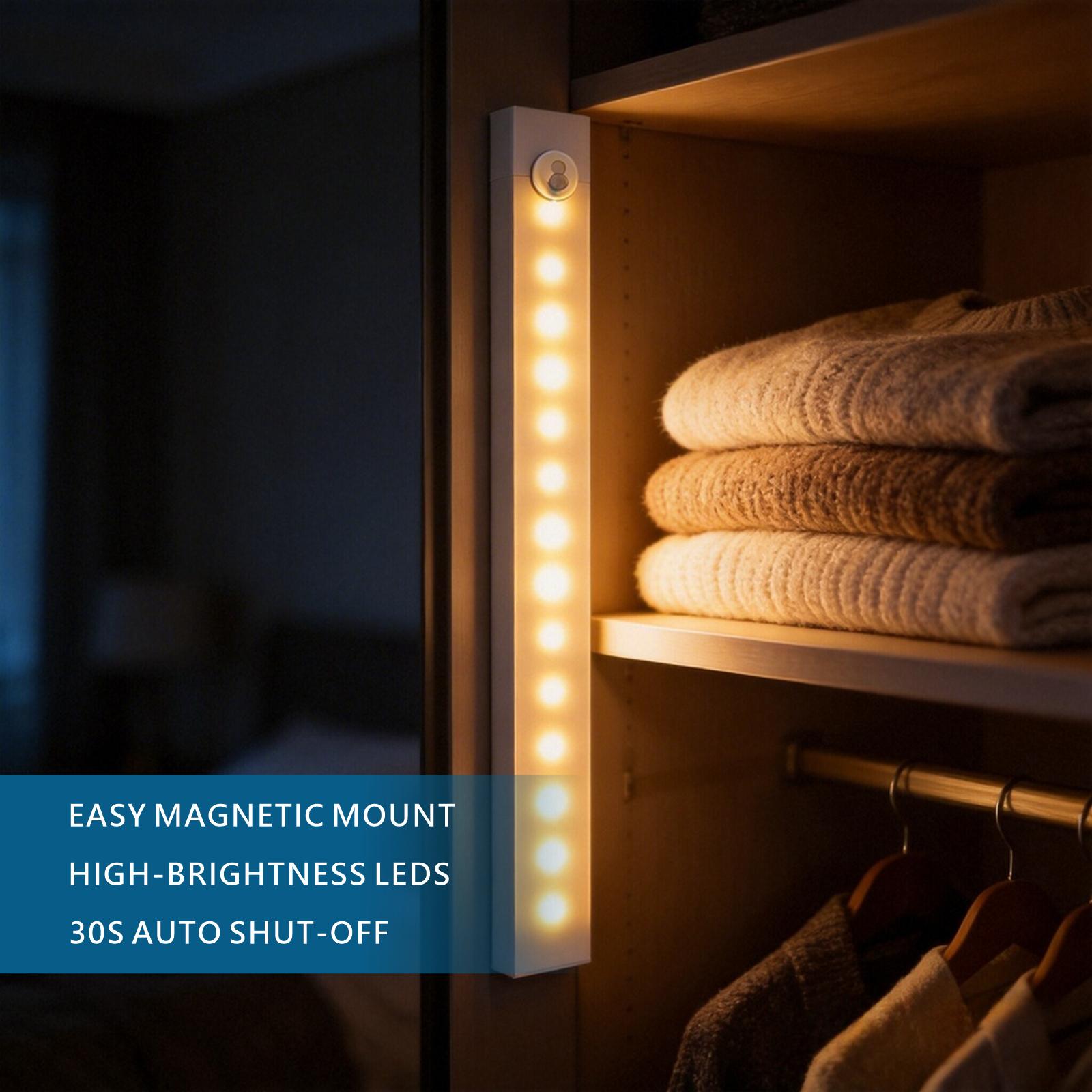 8-inch indoor adjustable motion sensor light for cabinet lighting, USB‑C rechargeable wireless cabinet lighting, countertop lighting for kitchen drawers, wardrobes, and stairs