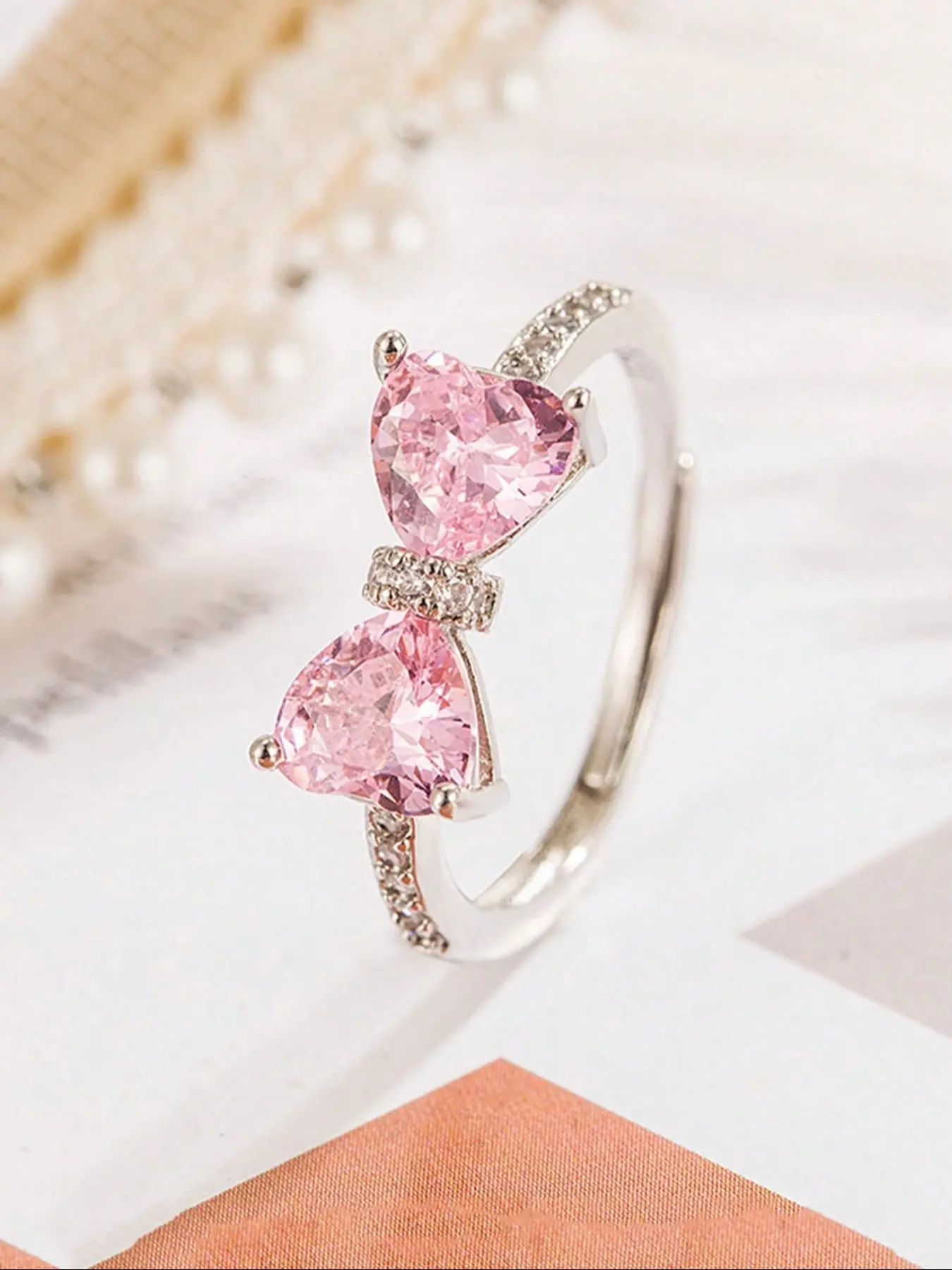 1pc Women's Rhinestone Bowknot Ring, Unique Design Heart Fashion Adjustable Midi Ring, Perfect Accessory for Any Elegant Rhinestone Ring, Adjustable Rings, Beautiful rings, Jewelry rings