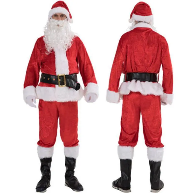 Christmas Santa Claus Cosplay Costume, Red Santa Zipper Coat+Pants+Hat+Belt+Beard+Shoes Menswear ClothesGift Christmas Santa Claus Cosplay Costume, Red Santa Zipper Coat+Pants+Hat+Belt+Beard+Shoes Menswear ClothesGift