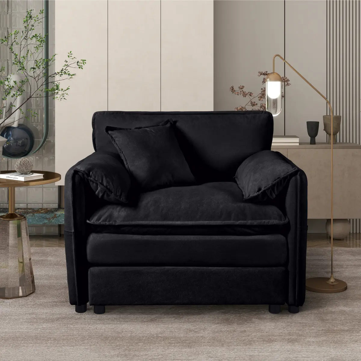 Oversized Armchair Chenille Sofa Chair with 1 Toss Pillow, Modern Modular Reading Chair for Living Room or Bedroom, Deep-Seat DIY Sectional Sofa,Chenille, 41.73"