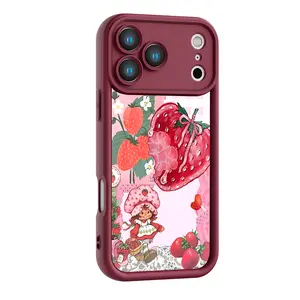 Strawberry Shortcake Vintage Collage Coquette Phone Case, Cute Pink Strawberry Print, Soft Silicone Shockproof Anti-Scratch Full Protection Cover for iPhone 17 16 15 Pro Max 14 13 12 11 X Plus Mini&Samsung S26 25 24 23 22