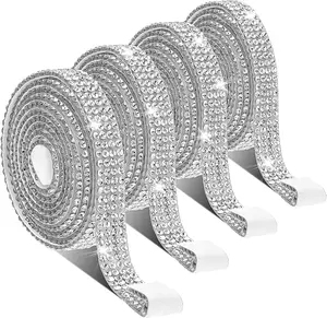 4 Rolls Self Adhesive  Rhinestone Strips  Stickers  Ribbon Tape with 2 mm Rhinestones Bling Ribbon Rolls for Arts Crafts Wedding Birthday Party DIY Event  Phone Decoration