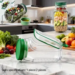 Salad Jar Side-Opening Leak-Proof Container, Reusable Plastic Salad Bottle, Integrated Lid Design, Ideal for Home Office Gym Picnic