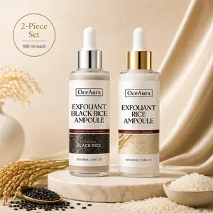2-Piece Set, Black Rice & Rice Extract Facial Serum, Gentle Exfoliating Skin Care Essence, Hydrating Glow Dropper Serum for Smooth-Looking Skin, Lightweight Daily Face Moisturizer, 100ml Each peel