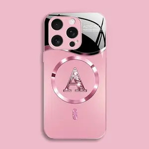 Viral Pink Bling Initial Letter [A] Phone Case, Luxury Magnetic Rhinestone Cover for iPhone 17/16/15/14 Pro Max & Samsung S26/S25/S24 Ultra — 975