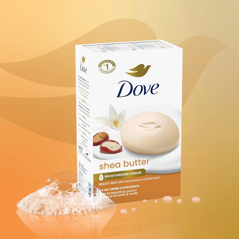 Dove Beauty Bar Soap Shea Butter 4 Count for Nourished, Radiant Skin, Enriches Skin 3.75 oz