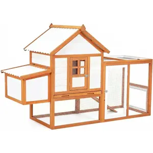 Garvee 74" Large Wooden Chicken Coop with Outdoor Run, 2-Tier Hen House for 3-8 Chickens with Nesting Box, PVC Waterproof Roof, Pull-Out Tray & Lockable Doors, Poultry Cage Rabbit Hutch for Back