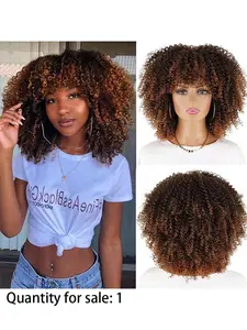 Afro Wigs for Black Women Kinky Curly Hair Wig Afro Synthetic Full Wigs Soft and Fluffy Like a Bomb 16 Inches Short Kinky Curly Hair Synthetic Machine Wigs