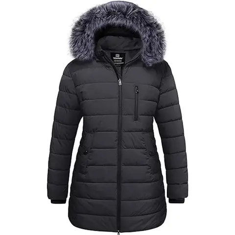 Wantdo 2026 NEW Women's Plus Size Long Sleeve Quilted Winter Warm Parka Jacket - Detachable Hood (Hood On or Off), Zippers, 5-Pocket Carry, PU Membrane for Extra Rain Defense, Casual Outerwear, Gift Idea