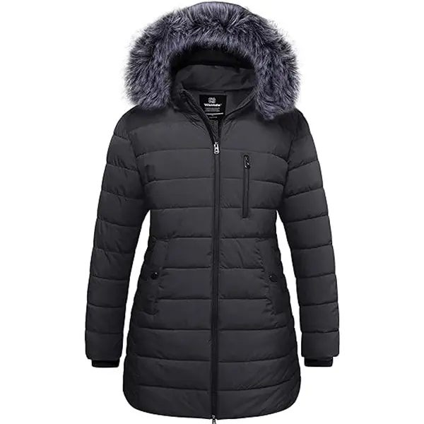 Wantdo 2026 NEW Women's Plus Size (1x,2x) Long Sleeve Quilted Winter Warm Parka Coat - Detachable Hood, Zippers, 5 Pockets, 3000mm Waterproof PU Membrane, Casual Tops for Women Outerwear, Gift Idea