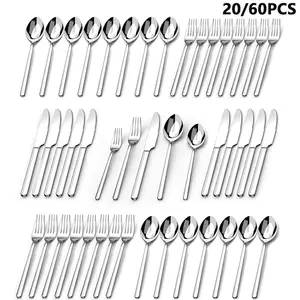 20 / 60 Pcs Silverware Set Service for 4 / 12, Premium Stainless Steel Flatware Set, Include Forks Spoons and Knives Set, Mirror Polished Cutlery Utensil Set for Home Restaurant, Dishwasher Safe