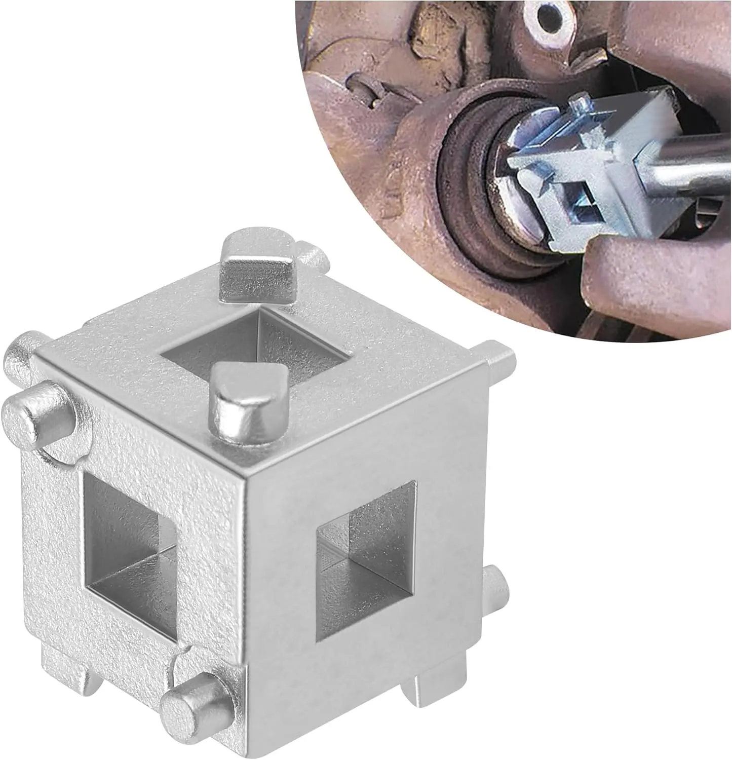 1/2 in Drive Universal Brake Caliper Piston Wind Back Cube Tool - Multi-Size Square Reset Tool for Chrome, GMC & Most American Vehicles, DIY Enthusiasts’ Brake Pad Replacement Repair