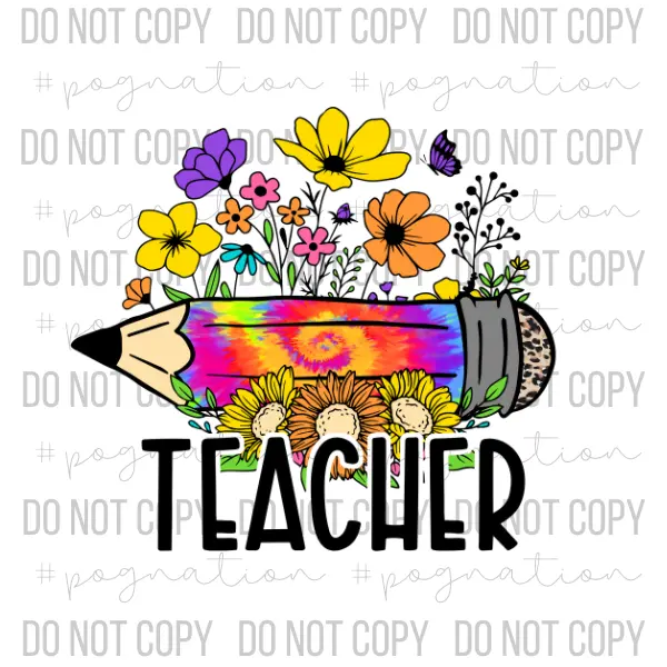 Teacher Tie Dye Pencil Decal