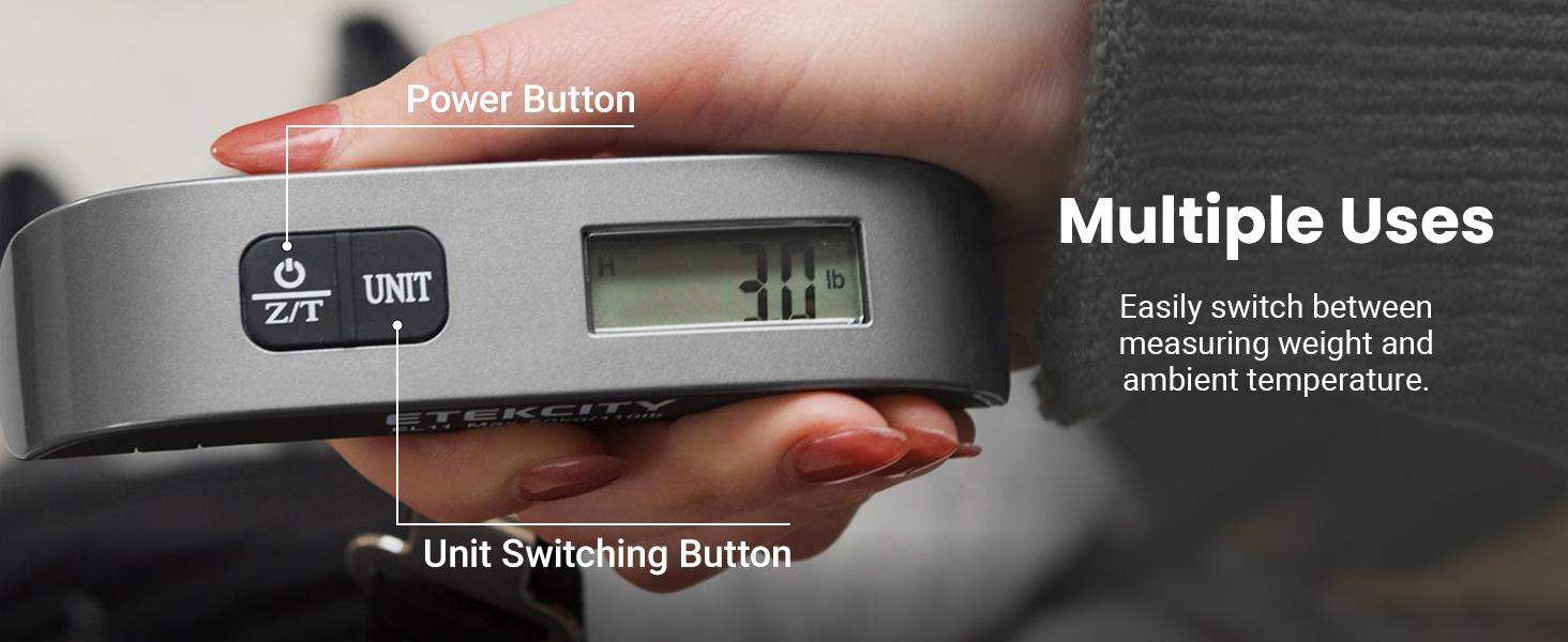 Etekcity Luggage Scale, Travel Essentials, Digital Weight Scales for, Portable Handheld Scale with Temperature Sensor, Rubber Paint, 110 Pounds