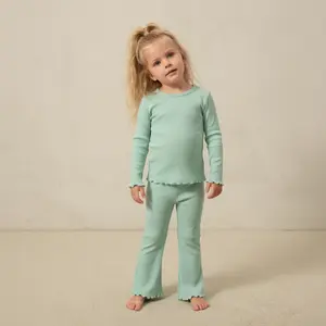 Organic Ribbed Cotton Long Sleeve Lounge Set for Kids - Cozy & Stylish Outfit with GOTS-Certified Cotton & Soft Breathable Fabric