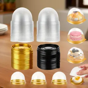 100PCS DIY Mini Dessert Boxes with Transparent Lids 2.76 x 1.78 Inch Golden and Black Mini Cupcake Pastry Packaging Chocolate Candy Treat Containers with Clear Dome BPA Free PET Plastic Ideal Baking Set for Weddings Birthdays Food Cute