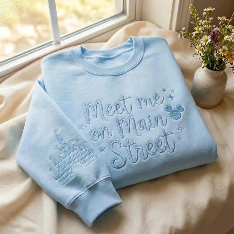 Embroidered Meet Me On Main Street Sweatshirt, USA Main Street Crewneck, Magic Kingdom Shirt, Girl Trip 2026