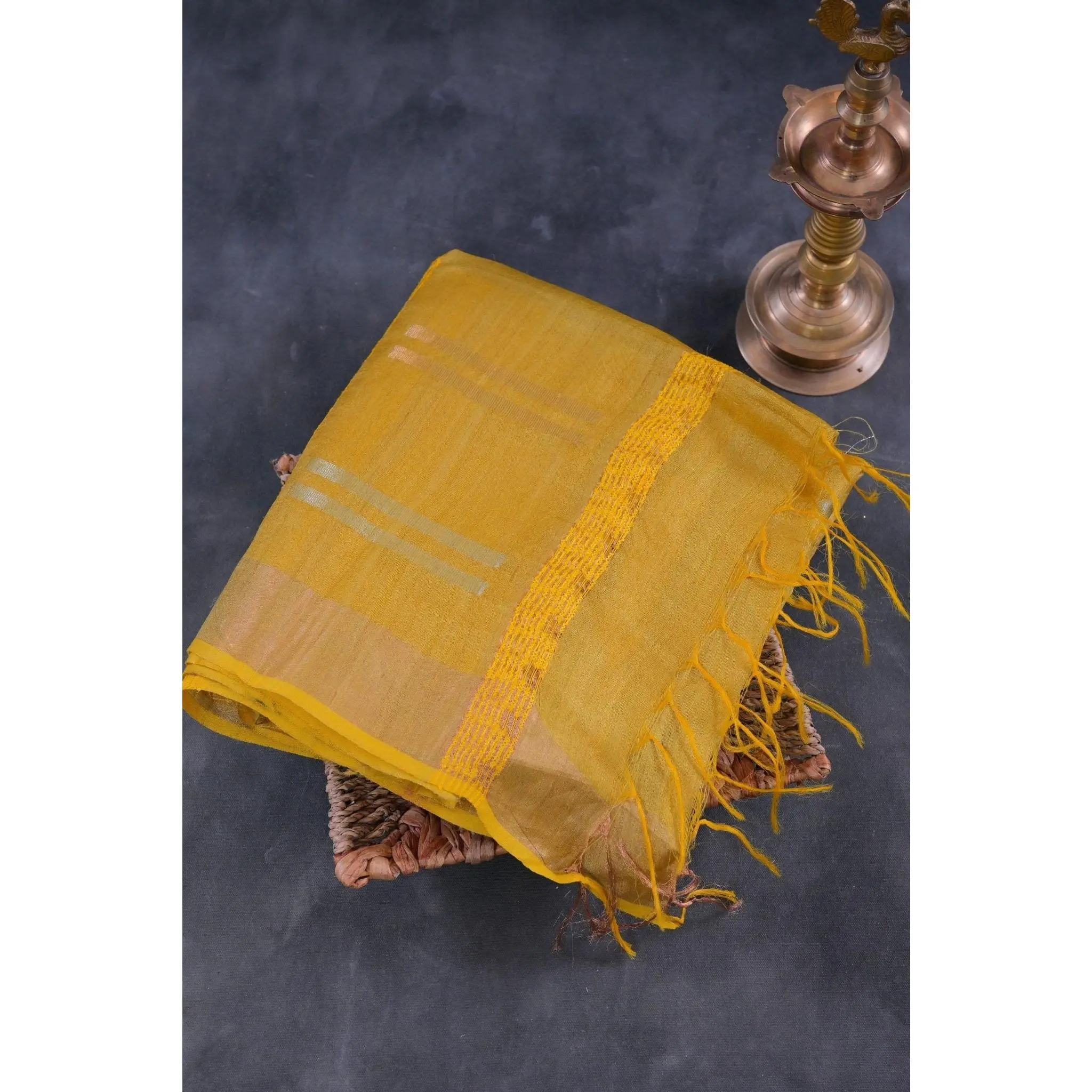 Women's Traditional Gold Songket Saree, Handwoven Silk-Cotton Blend Fabric, Handcrafted Design, Lightweight 5.5M, Regal Charm, Comfortable for Parties & Special Occasions