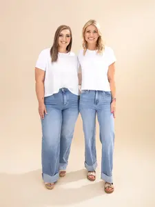 90's Stretch Cuffed Hem High Rise Straight Jeans | S-XL