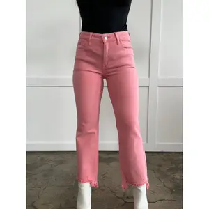 Camellia Risen Raw Hem Bootcut Jeans with Pockets