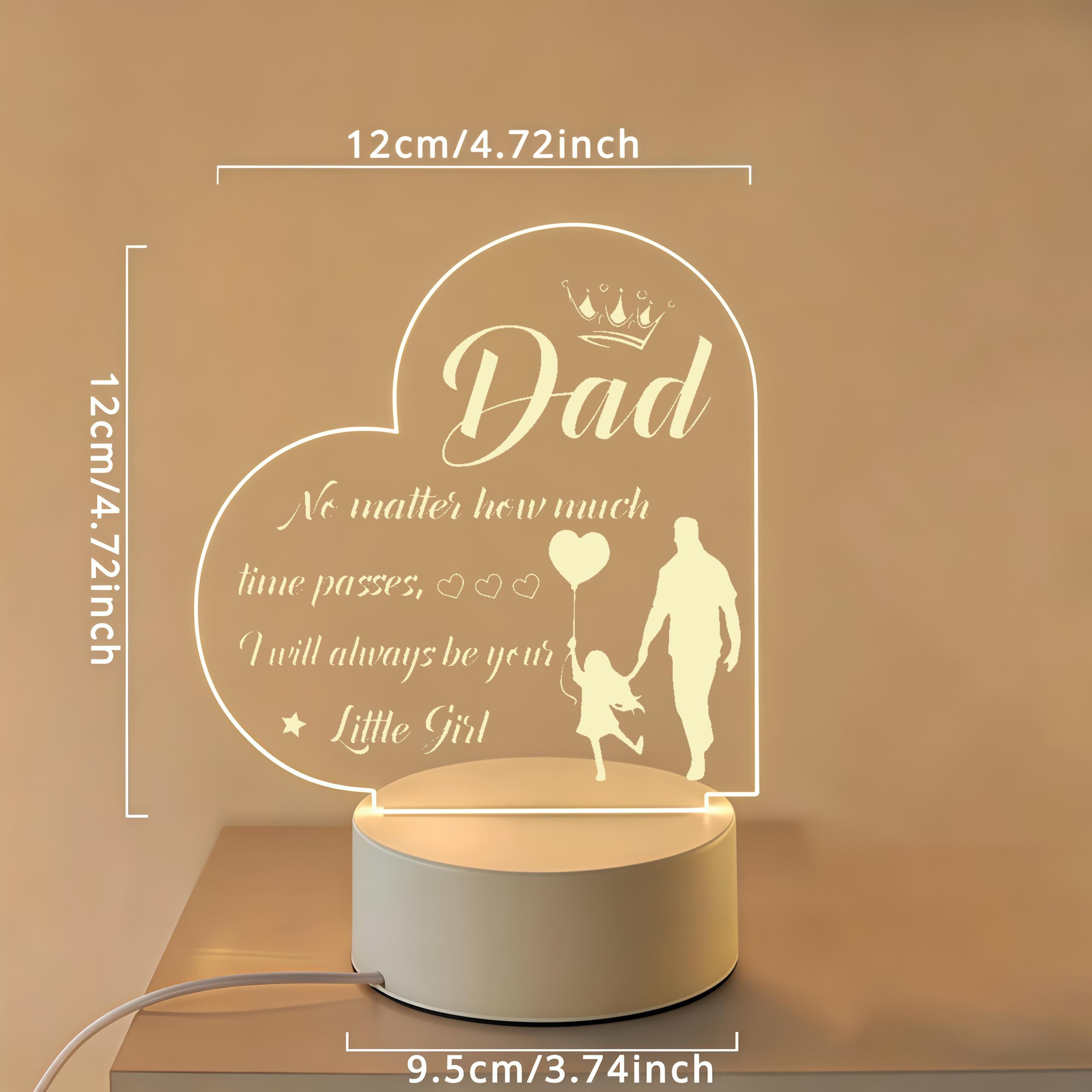 2D Flat Heart-Shaped Acrylic LED Night Light - Engraved with Daughter's Quote Table Lamp, Decorative Lighting for Dad, LED Lights Bedroom Bedside Ornament, Sentimental Gift for Father's Day Christmas