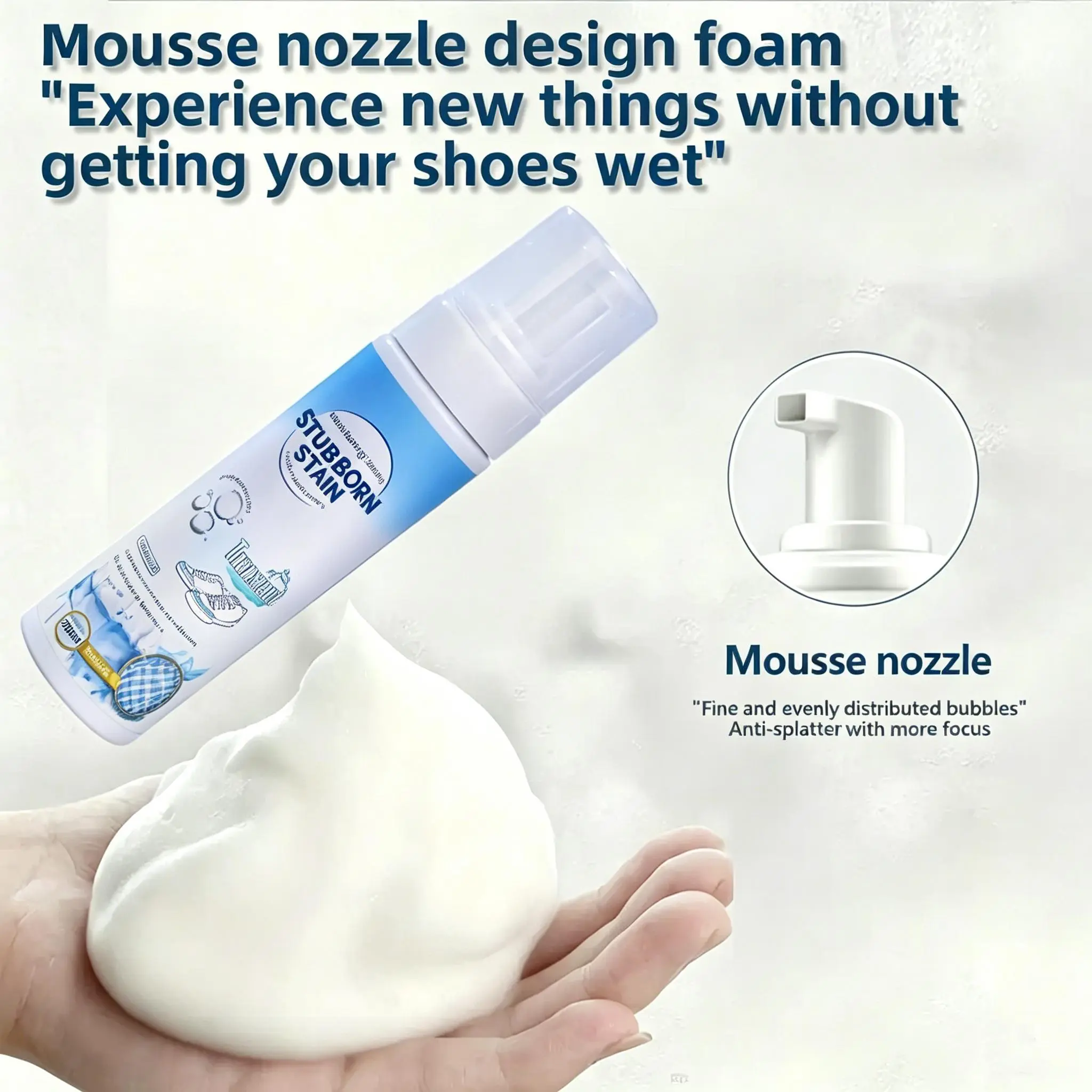Stain Removal Cleaner, 6.76 oz Sneaker Foam with Anti-Splatter Mousse Nozzle Design, Leather Safe for Suede, Nubuck, Cotton Knits, All Shoe Types, Quick Dry Dirt Remover, Maintains Shoe Cleanliness - Home Care Household Supply