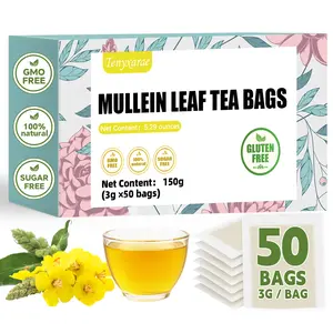 Organic Mullein Leaf Tea Bags, 50 Teabags, 3g/Bag, Made with 100% Natural Mullein Leaves. Helps with Lung Detox | Caffeine-Free | Sugar-Free | Gluten-Free | Vegan. Individually Packaged in Eco-Friendly Bags