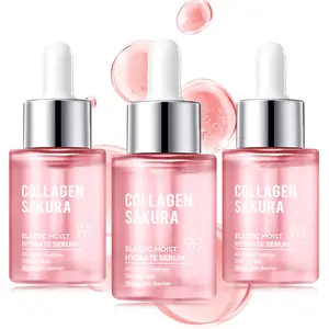 3PCS Collagen Sakura Elastic Moist Hydrate Serum  for Dull Skin Uneven Tone Fine Lines Pores Dry Skin Moisturizing Toner Deep Nourishing Repairing Collagen Hydrate cserums