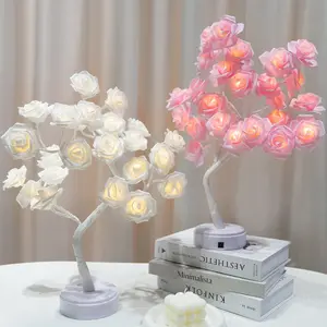 LED Rose Flower Tree Night Light 2 in 1 Plug in Battery Valentine's Mother's Day Gift Holiday Home Decor Bedroom Table Lamp