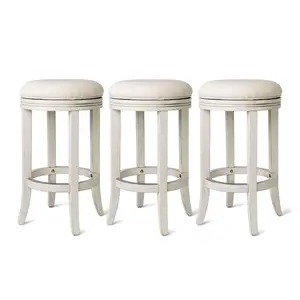Maven Lane Eva Counter Stool, White Oak Finish w/ Natural Color Fabric, Set of 3