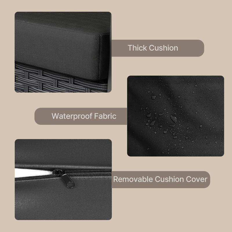 Gizoon 3 Pieces Patio Bistro Sets Outdoor Rattan Conversation with Glass Table Wicker Furniture Set with Cushion for Backyard Porch Poolside Lawn