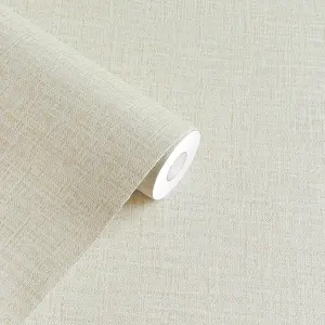 10ft Cream Textured Fabric Peel & Stick Wallpaper – Faux Grasscloth, Removable Linen for Cabinets & Counters
