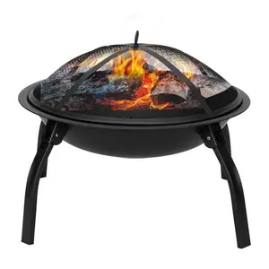 22" Four - legged Folding Iron Brazier Wood Burning Fire Pit Decoration for Backyard Poolside